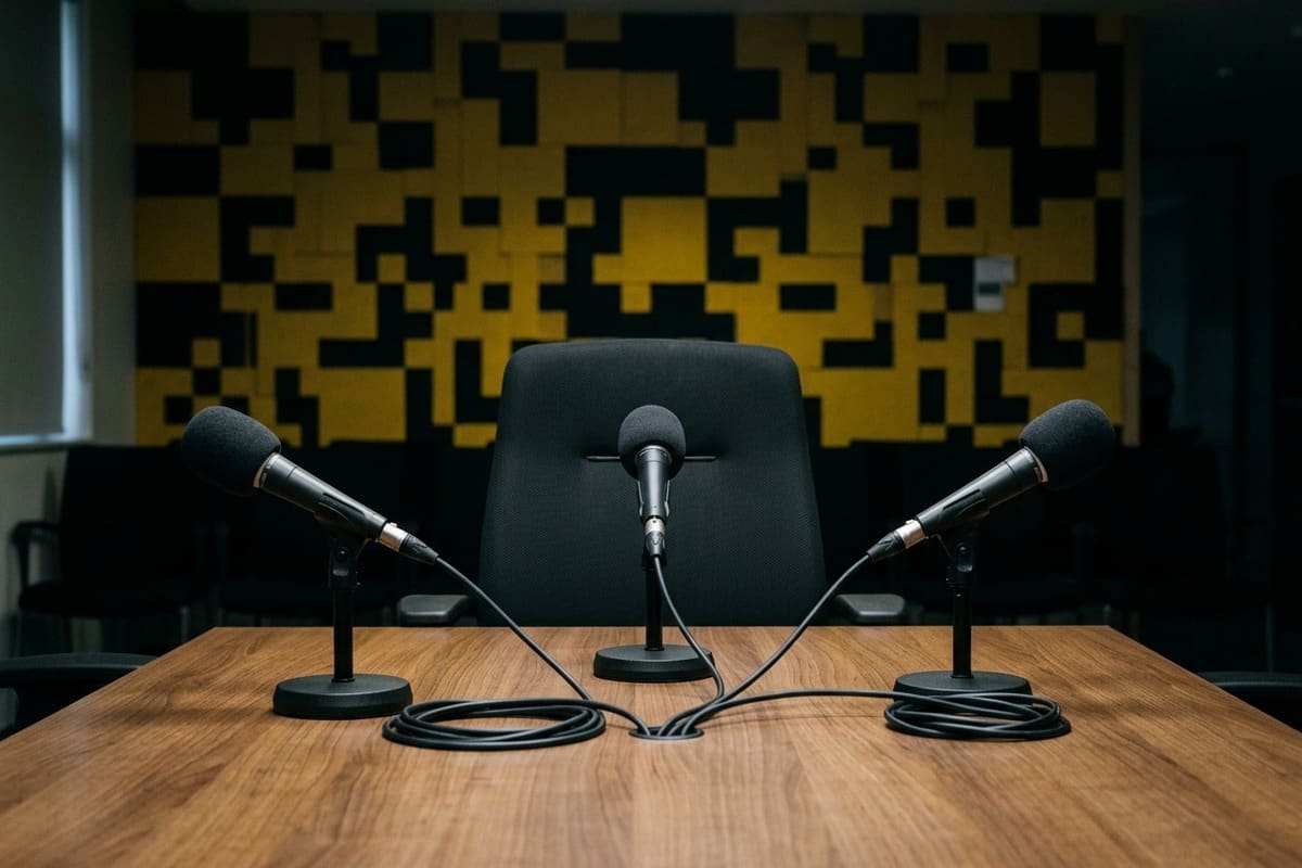 Une salle de presse lors d’une conférence.